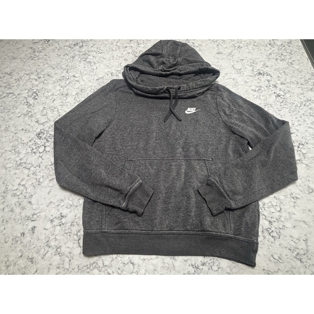 Nike Funnel Neck Hoodie Sweatshirt Fleece XS Gray Front Hands Pocket